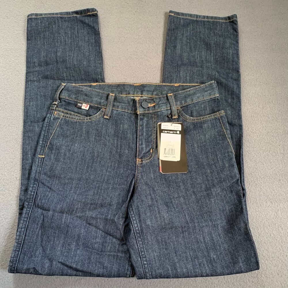 Carhartt Women's Straight Leg Jeans in Dark Blue Denim